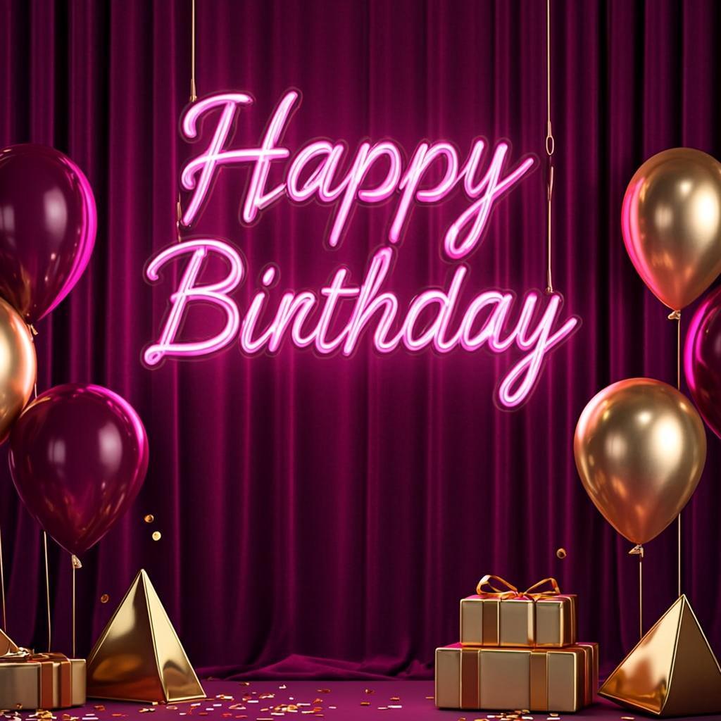 Happy Birthday бордо-неон